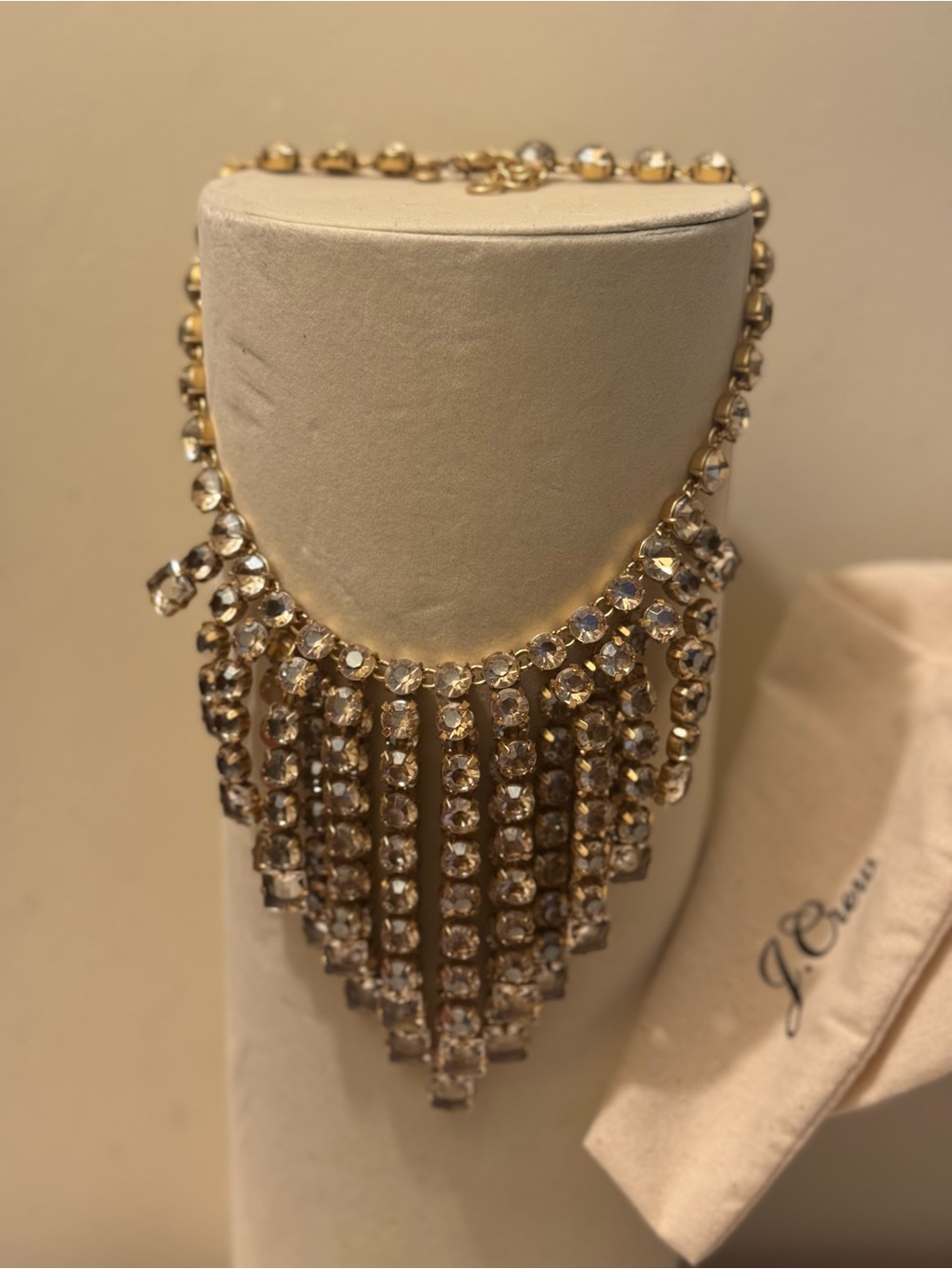 NWT J. Crew Archival Cascading Crystal Waterfall Statement Necklace Gold H4236